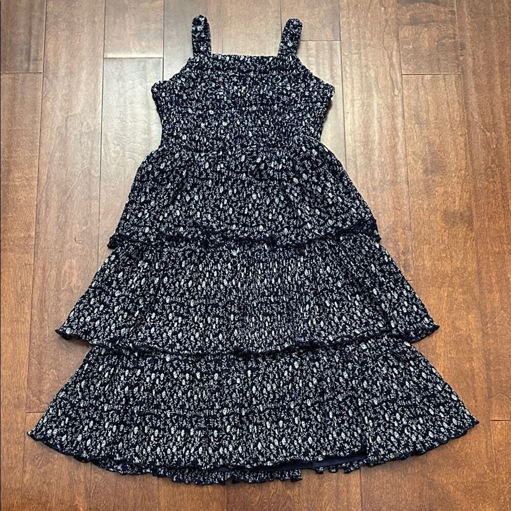 Nordstrom Kid’s Smocked Tiered Dress in Blue and White, Size Large 10/12